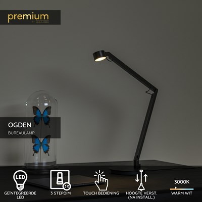 Lucide OGDEN - Bureaulamp - LED 3 StepDim - 1x7W 3000K - Zwart | Premium